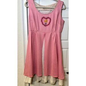 Vintage, Handmade Pink Sleeveless Dress with Embroidered Heart Detail